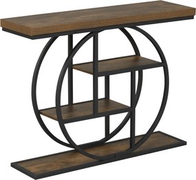 Mesa Consola de entrada 105 x 30 x 78,5 cm de 4 níveis com prateleiras, estrutura metálica circular e sistema anti-tombamento, para sala ou corredor C