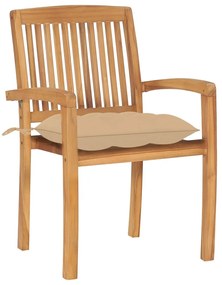 Cadeiras de jardim empiháveis c/ almofadões 6 pcs teca maciça