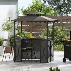 Tenda jardim com mesa de bar e 2 cadeiras dobráveis com prateleiras de metal para jardim 193 x 117 x 240 cm cinza