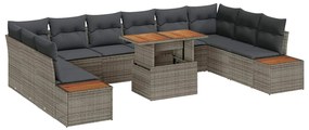 Conjunto de Jantar de Jardim com 11 Peças e Almofadas em Rattan Cinza
