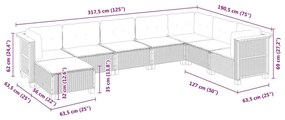 8 pcs conjunto sofás de jardim c/ almofadões vime PE cinzento