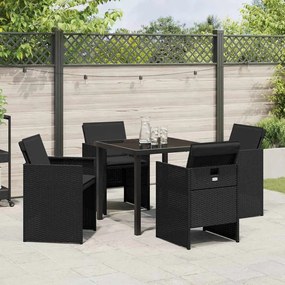 Conjunto de Jantar para Jardim de 5 Peças com Almofadas Pretas de Ratt