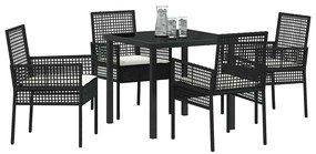 Conjunto de Jantar de 5 Peças com Almofadas Rattan Preto