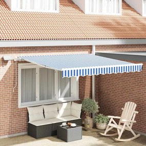 vidaXL Toldo Retrátil with Manual Azul e branco 3.5 x 2.5 m Tecido e metal