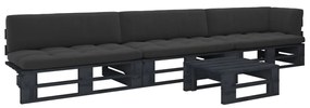 4 pcs conj. lounge paletes c/ almofadões pinho impregnado preto