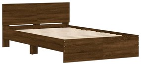 Estrutura cama cabeceira/luzes LED 140x200 cm carvalho castanho