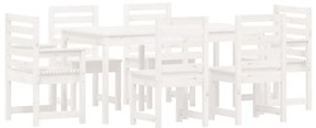 7 pcs conj. de jantar p/ jardim madeira de pinho maciça branco