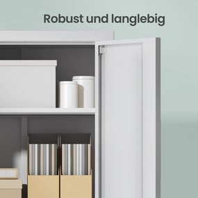 Armário arquivo escritório com portas duplas e 5 níveis 40 x 60 x 180 cm cinzento