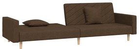 Sofá-cama 2 lugares com duas almofadas tecido castanho
