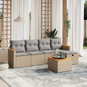 vidaXL 6 pcs conj. sofás jardim c/ almofadões vime PE bege misturado
