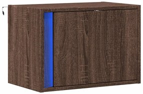 Mesa de cabeceira de parede com luzes LED carvalho castanho