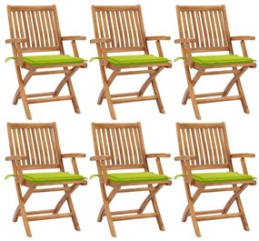vidaXL Cadeiras de jardim dobráveis c/ almofadões 6 pcs teca maciça