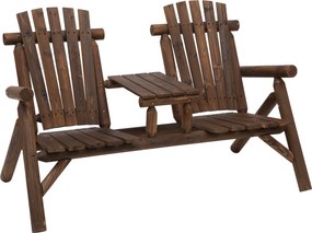 Outsunny Banco de jardim com mesa, Mobiliário de jardim, Banco, 2 lugares, Madeira maciça, Castanho, 157 x 88 x 103 cm | Aosom Portugal