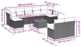 10 pcs conjunto sofás de jardim c/ almofadões vime PE preto