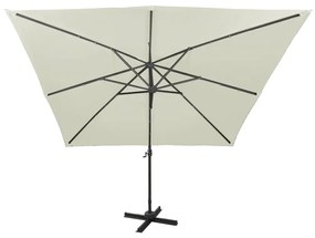 Guarda-sol cantilever c/ poste e luzes LED 300 cm cor areia