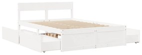 Estrutura de cama c/ gavetas 120x200 cm pinho maciço branco