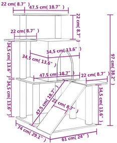 Árvore p/ gatos c/ postes arranhadores sisal 97 cm cor creme