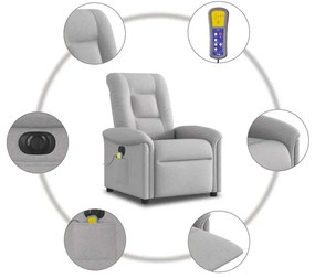 Poltrona massagens reclinável elétrica tecido cinzento-nublado