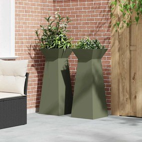 Plantadores de Pilar de Jardim 2 pcs com Tigela Verde-Azeitona 40x40x1
