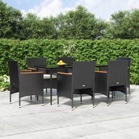 vidaXL 7 pcs conjunto de jantar para jardim com almofadões preto