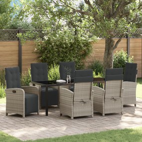 Conjunto de Jantar de Jardim VidaXL de 7 Peças com Almofadas Cinza Claro de Rattan Poliéster