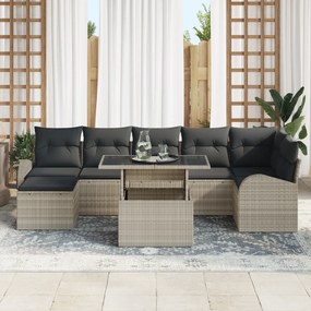 Conjunto de Sofá de Jardim de 8 Peças com Almofadas Cinzento-Claro Vim