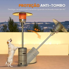 Aquecedor a Gás 13 KW com Temperatura Ajustável Proteção Contra Tombos Ignição Piezoelétrica e Rodas 82x82x222 cm Cinzento