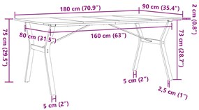 Mesa de jantar estrutura em Y 180x90x75cm pinho e aço