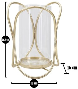 Castiçal "Glox" Dourado em Metal e Vidro – Ø16x21,5 cm