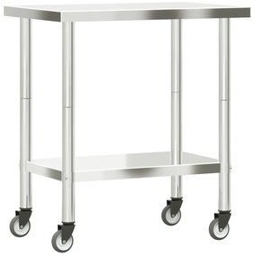 Mesa de trabalho de cozinha com rodas 82,5x55x85 cm aço inox.