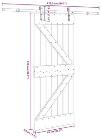 Porta de correr com ferragens 85x210 cm madeira de pinho maciça