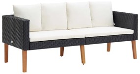 3 pcs conjunto lounge para jardim c/ almofadões vime PE preto