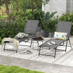 Conjunto de 2 espreguiçadeiras jardim dobráveis com encosto de 6 níveis Assento respirável Tecido Estrutura metálica 189 x 64 x 102 cm Cinzento