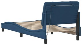 Estrutura de cama com LED sem colchão 90x190 cm tecido azul
