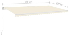 Toldo retrátil manual com LED 600x350 cm cor creme