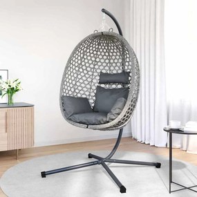 Cesta de Cadeira de Ovo com Suporte em Cinza Rattan Sintético