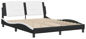 Estrutura cama c/ cabeceira 160x200cm couro artif. preto/branco