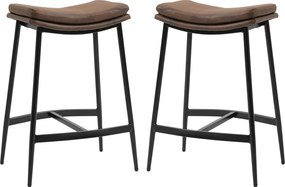 Conjunto de 2 bancos de bar com apoio para os pés em aço, estilo industrial, assento curvo, 48,5 x 38,5 x 68,5 cm, castanho-escuro