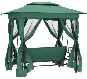 Gazebo de jardim c/ banco baloiço conversível tecido/aço verde