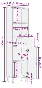 Armário de casa de banho 38x33x160 cm mangueira maciça