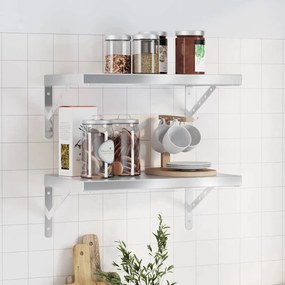 vidaXL Prateleiras de parede 2 pcs 50x30 cm aço inoxidável prateado