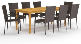 vidaXL 9 pcs conjunto de jantar para jardim castanho