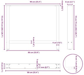 Pés para mesa de jantar em aço natural, 2 peças, 90x (72-73) cm, aço