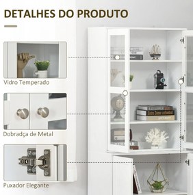 Vitrine para Sala de Estar Estante de Livros com 4 Portas e Prateleiras Superiores com Altura Ajustável Estilo Moderno Multiúso para Cozinha Escritóri