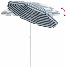 Parasol de Praia vidaXL com Poste de Alumínio Azul e Branco 300 cm
