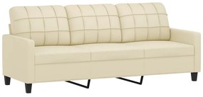 Sofá 3 lug. c/ almofadas decorativas 180 cm couro artif. creme