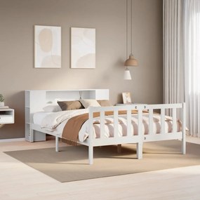 vidaXL Cama com estante sem colchão 135x190 cm pinho maciço branco