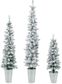 Conjunto de 3 árvores de Natal artificiais efeito neve com vasos de metal cheios de cimento