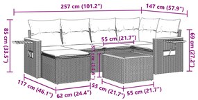 7 pcs conjunto de sofás p/ jardim c/ almofadões vime PE preto