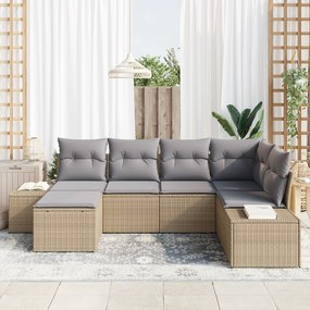 Conjunto de Sofá de Jardim com 6 Peças e Almofadas Bege Vime PE